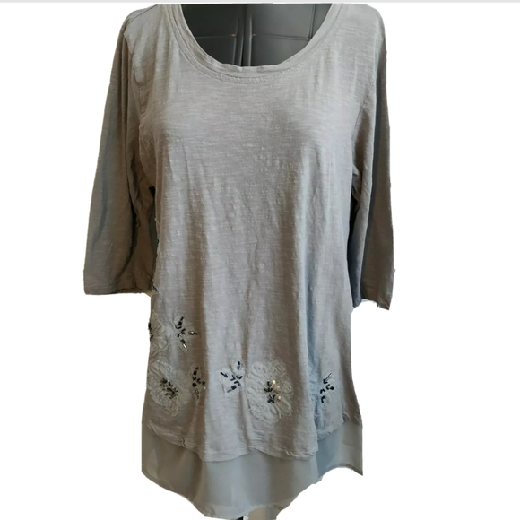 Logo Lori Goldstein Tunic Top Shirt M Slub Knit